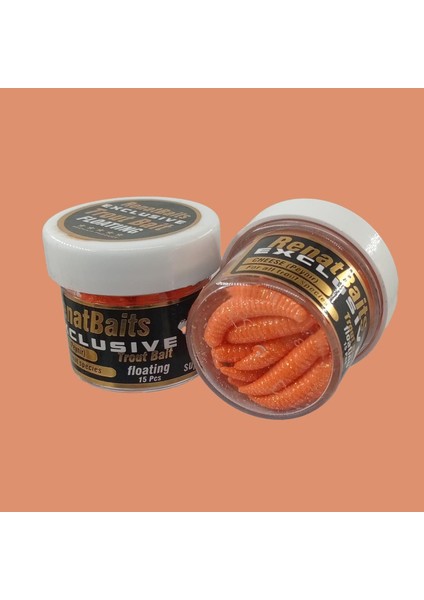 Renat Trout Bait Peynir Kokulu Silikon Kurtçuk Alabalık Yemi 15 Pcs - Turuncu