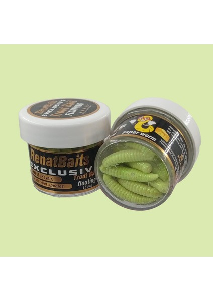 Renat Trout Bait Peynir Kokulu Silikon Kurtçuk Alabalık Yemi 15 Pcs - Küf Yeşili
