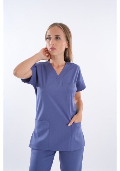 Unisex Soft Likra Fırtına Mavi Hemşire ve Doktor Üniforması Cerrahi Takım Scrubs fiyatları