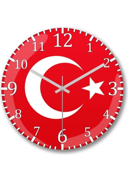 Türk Bayrağı Sessiz Duvar Saati Bombeli Gercek Cam