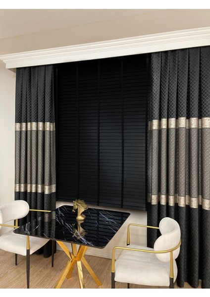 %100 Ahşap Jaluzi Perde Siyah Renk 50MM Ofis Modern ve Tüm Mekanlar Için