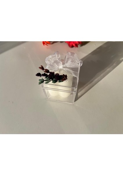 Bubble Mum Beyaz Mika Kutuda 4x4 cm Dekoratif Hediyelik Söz Nişan Kına Nikah Mumu 20 Adet