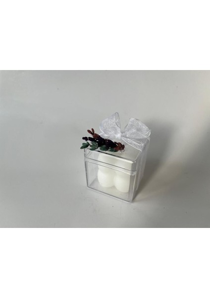 Bubble Mum Beyaz Mika Kutuda 4x4 cm Dekoratif Hediyelik Söz Nişan Kına Nikah Mumu 20 Adet