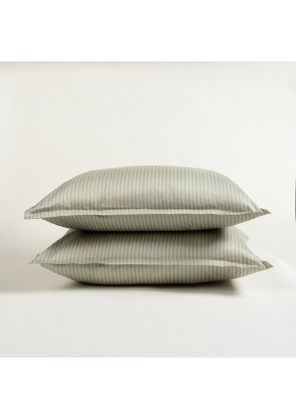 Solıd 300 Tc Çizgili 2'li Pamuk Saten %100 Pamuk Saten Yastık Kılıfı 50x70+2 Cm Yeşil