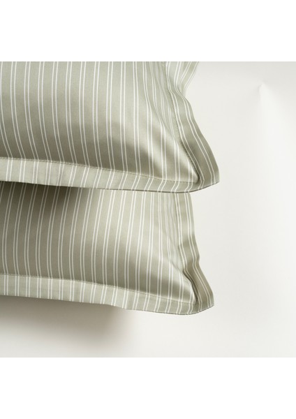 Solıd 300 Tc Çizgili 2'li Pamuk Saten %100 Pamuk Saten Yastık Kılıfı 50x70+2 Cm Yeşil fırsatları