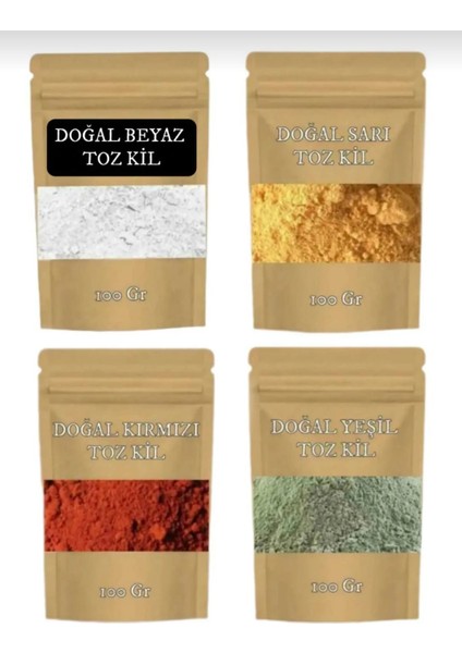 Kırmızı Kil & Sarı Kil & Yeşil Kil & Beyaz Kil Yüz Maskesi Kil Maskesi Toz Kil 4 x 100 Gr.