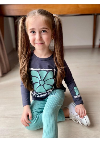 Çiçek Baskılı Fitilli Kız Çocuk Tayt Takım -Uzun Kollu fiyatları