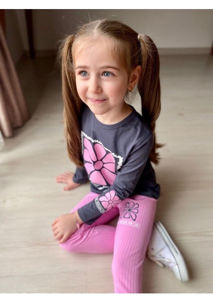 Çiçek Baskılı Fitilli Kız Çocuk Tayt Takım -Uzun Kollu fiyatları