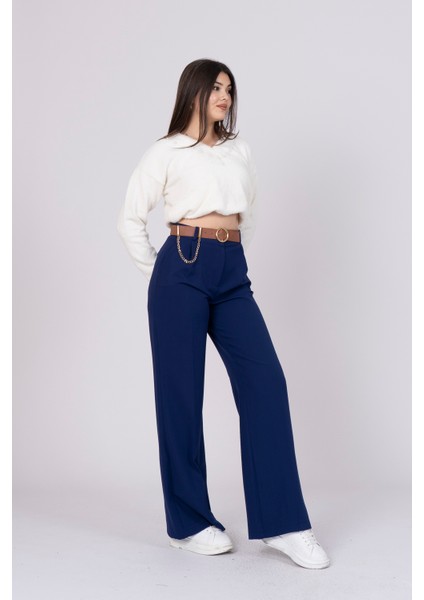 Bol Paça Cepli Kemerli ve Zincir Detaylı Atlas Kumaş Pantolon 30024 modelleri