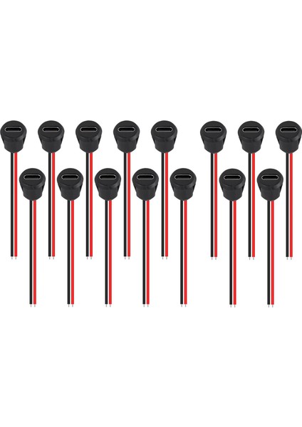 15 Adet, Usb-C Konnektör Type-C Dişi Şasi 2 Pin, Yuvarlak Siyah,