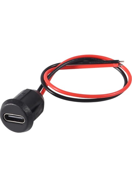 15 Adet, Usb-C Konnektör Type-C Dişi Şasi 2 Pin, Yuvarlak Siyah,