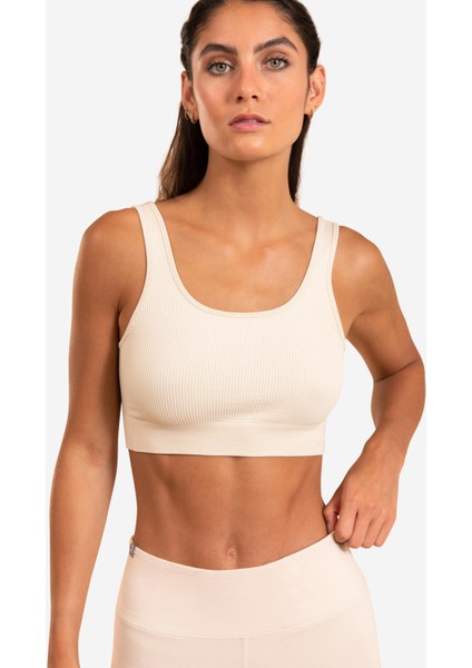 Kimjaly Kadın Sporcu Sütyeni Hafif Destek Bej Renk Nefes Alabilir Kumaş