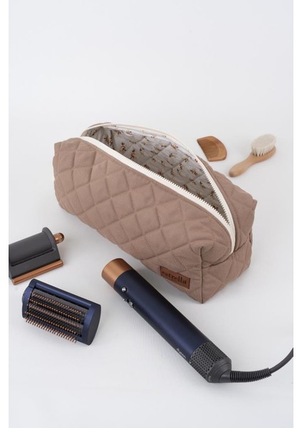 Kare Gri Dyson Airwrap ve Tüm Saç Şekillendiriniz Için Xl Boy Çanta Seyahat Çantası Kahve