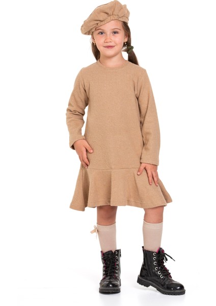 Bisiklet Yaka Fiyonk Detaylı Şapka Aksesuarlı Bej Renk Kız Çocuk Elbise fiyatları