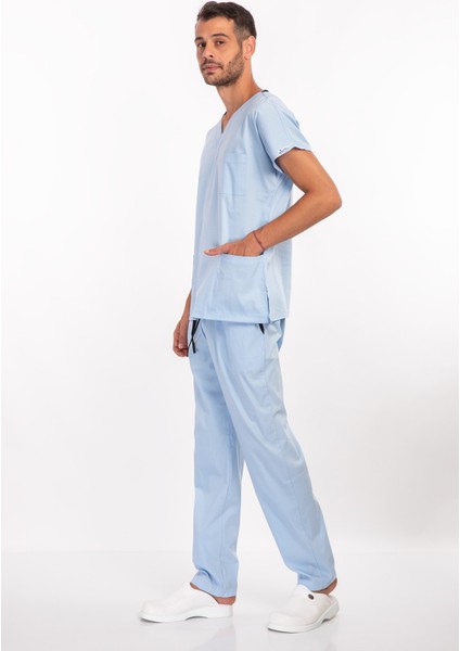 Unisex Soft Likra Bebe Mavi Hemşire ve Doktor Üniforması Cerrahi Takım Scrubs