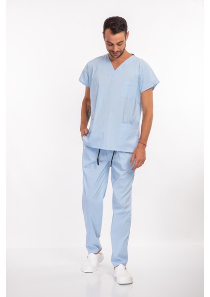 Unisex Soft Likra Bebe Mavi Hemşire ve Doktor Üniforması Cerrahi Takım Scrubs fiyatları