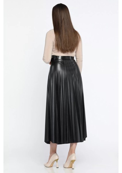 Kemerli Piliseli Suni Deri Etek modelleri