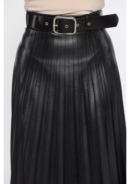 Kemerli Piliseli Suni Deri Etek fırsatları