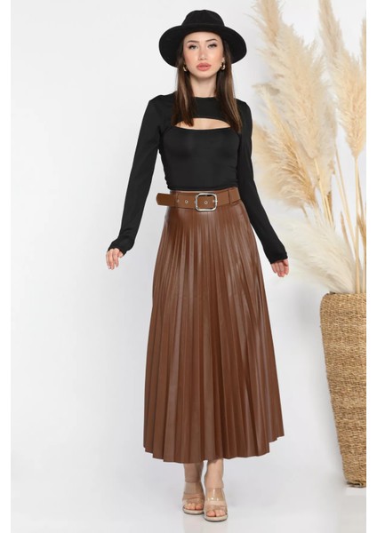 Kemerli Piliseli Suni Deri Etek