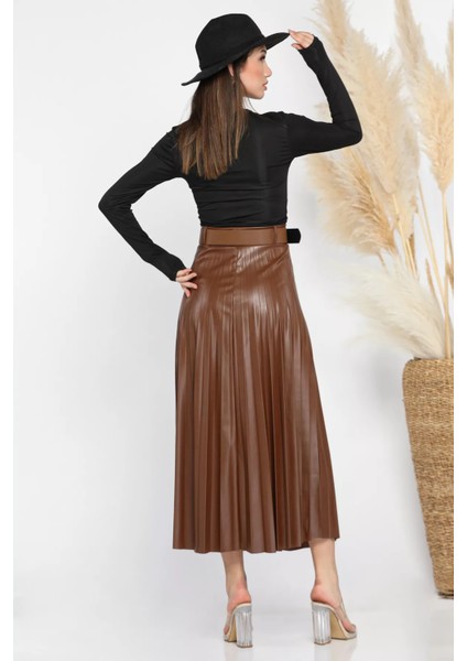 Kemerli Piliseli Suni Deri Etek modelleri