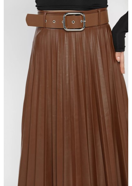 Kemerli Piliseli Suni Deri Etek fırsatları