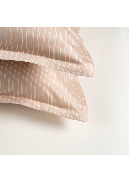 Solıd 300 Tc Çizgili 2'Li Cotton %100 Pamuk Saten Yastık Kılıfı 50x70+2 Cm Kum Rengi fırsatları