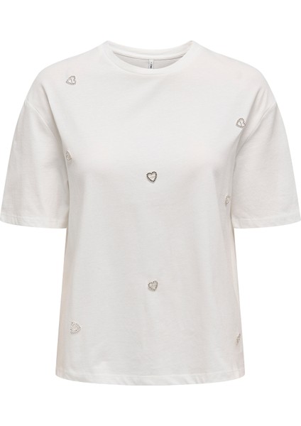 Kadın Onlvıta Bisiklet Yaka Kısa Kol Pamuk T-Shirt 15343769 Ekru fiyatları