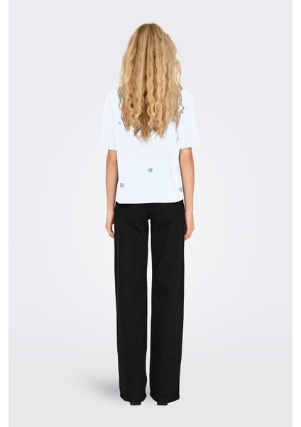 Kadın Onlvıta Bisiklet Yaka Kısa Kol Pamuk T-Shirt 15343769 Ekru modelleri