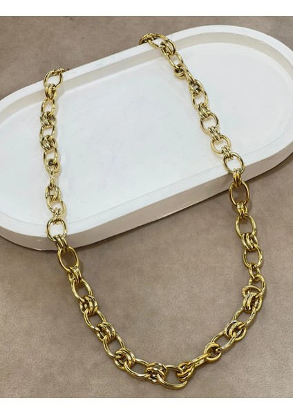 Yeni Sezon Vip Özel Seri Paslanmaz Çelik Örgü Model Altın Kaplama Kolye (45 CM.)