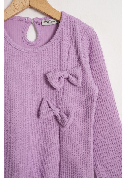 Bisiklet Yaka Fiyonk Detaylı Şapka Aksesuarlı Lila Renk Kız Çocuk Elbise fiyatları