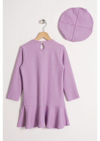Bisiklet Yaka Fiyonk Detaylı Şapka Aksesuarlı Lila Renk Kız Çocuk Elbise modelleri
