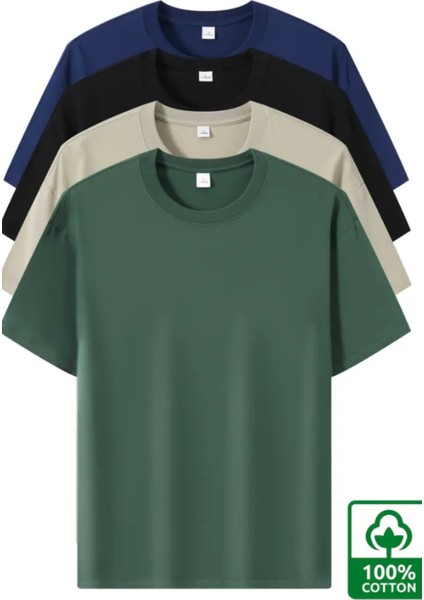 Erkek Siyah Taş Yeşil Lacivert Pamuklu 4'lü T-Shirt Paketi fiyatları