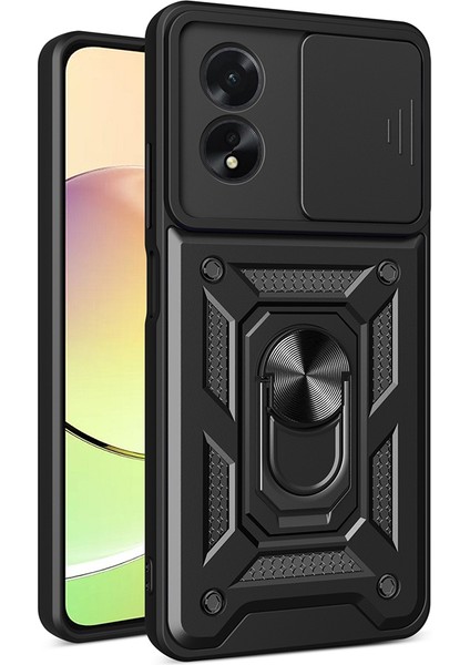 Oppo A38 - Kılıf Magnetik Standlı Kamera Korumalı Sürgülü Kapak - Mavi