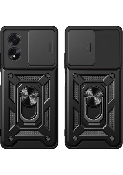 Oppo A38 - Kılıf Magnetik Standlı Kamera Korumalı Sürgülü Kapak - Mavi