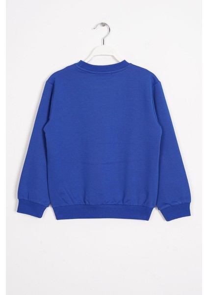 Bisiklet Yaka Araba Baskılı Saks Renk Erkek Çocuk Sweatshirt