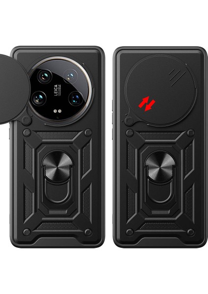 Noktaks - ZORE Mi 14 Ultra - Kılıf Magnetik Standlı Kamera Korumalı Sürgülü Vega Kapak - Siyah - T33195 modelleri