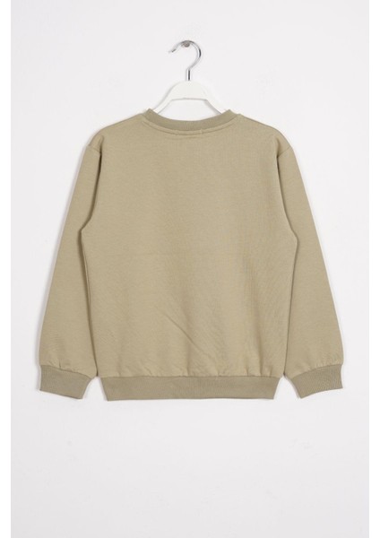 Bisiklet Yaka Araba Baskılı Haki Renk Erkek Çocuk Sweatshirt modelleri