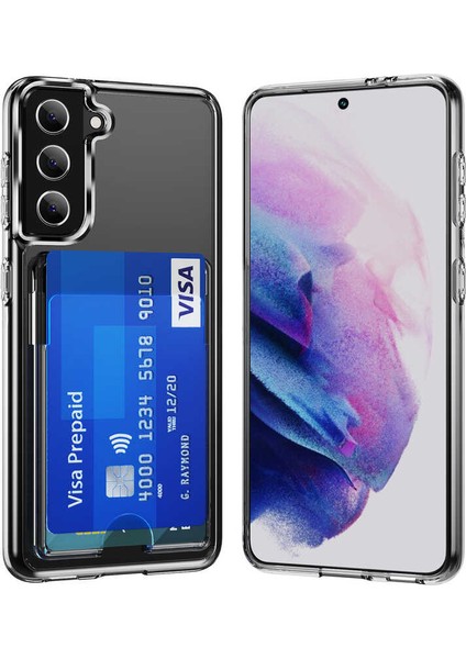 Galaxy S21 - Kılıf Kartvizit Bölmeli Şeffaf Sert Ensa Kapak - Şeffaf