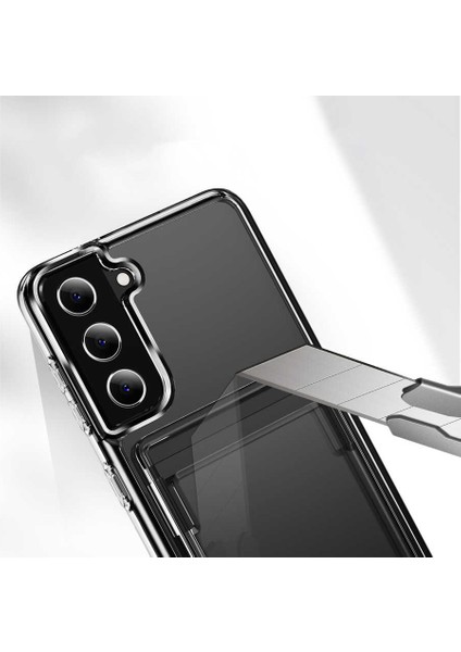 Galaxy S21 - Kılıf Kartvizit Bölmeli Şeffaf Sert Ensa Kapak - Şeffaf