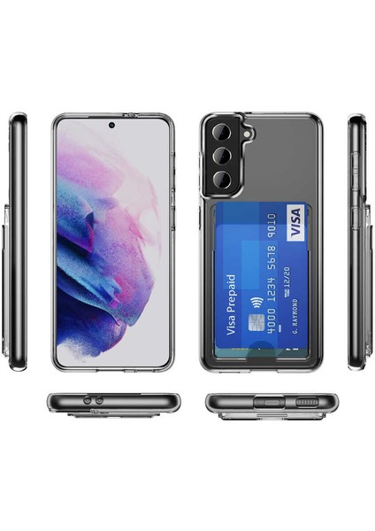 Galaxy S21 - Kılıf Kartvizit Bölmeli Şeffaf Sert Ensa Kapak - Şeffaf