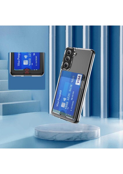 Galaxy S21 - Kılıf Kartvizit Bölmeli Şeffaf Sert Ensa Kapak - Şeffaf