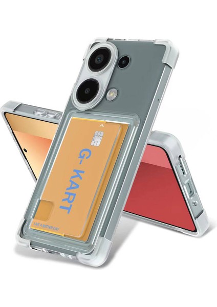 Redmi Note 13 4g - Kılıf Airbag Tasarımlı Şeffaf Kartlıklı G-Kart Kapak - Şeffaf