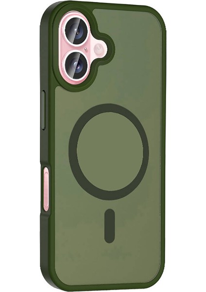 - iPhone 16 - Kılıf Magsafe Şarj Özellikli Mat Arka Yüzey Sio Kapak - Koyu Yeşil