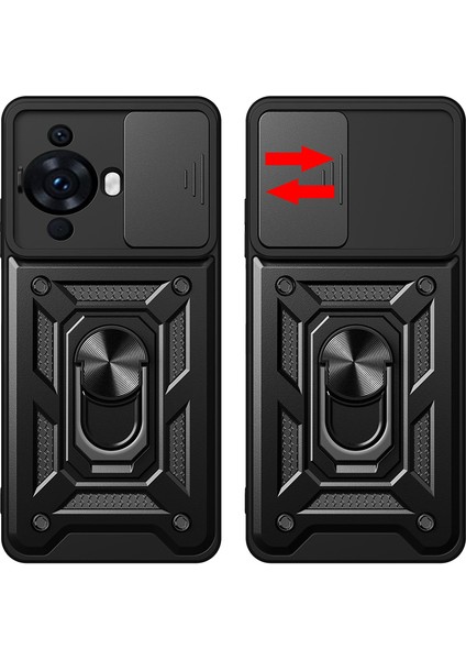 Huawei Nova 12S Kılıf Yüzüklü Sürgülü Kamera Korumalı Pars + Ekran Koruyucu