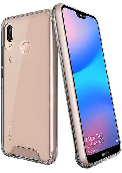 P20 Lite - Kılıf Şeffaf Sert Koruyucu Gard Silikon - Şeffaf