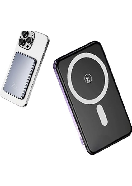 Apple iPhone 12 13 14 Uyumlu 15W Hızlı Şarj Magsafe Powerbank 5000 mAh Kablosuz Mıknatıslı