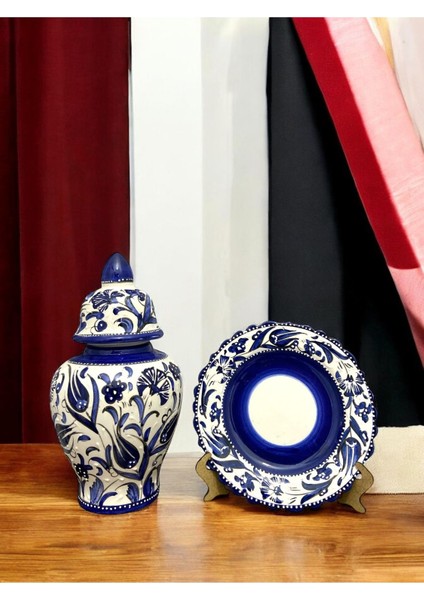 Küp Vazo ve Tabak Seti - Kütahya Çini Sanatının Incisi (20 cm Vazo & 15 cm Tabak El Yapımı)