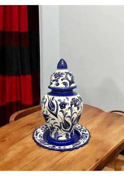 Küp Vazo ve Tabak Seti - Kütahya Çini Sanatının Incisi (20 cm Vazo & 15 cm Tabak El Yapımı)