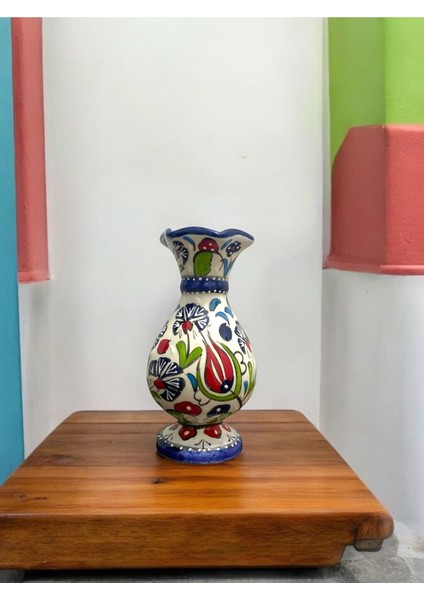El Yapımı Kütahya Çini Sümbül Vazo - 15 cm (Özel Tasarım)