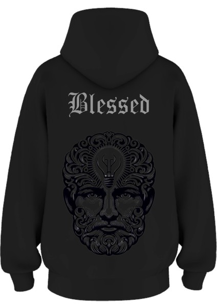 Oversize 'blessed' Baskılı Kapşonlu Hoodie Sweatshirt